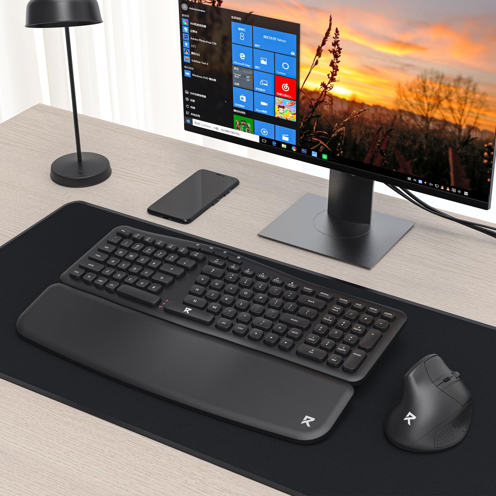 Redragon BS7162 - Combo de teclado y mouse inalámbricos, 108 teclas de 2.4 GHz, teclado inalámbrico de membrana de perfil bajo con diseño cómodo inclinado, reposamuñecas, mouse ergonómico máximo de