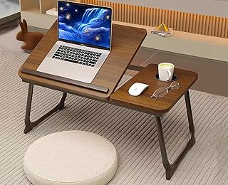 Laptop Desk for Bed,Asltoy Laptop Bed Tray Table,Foldable Lap Desk Stand Notebook Desk Adjustable Laptop Table for Bed Portable Notebook Bed Tray Lap Tablet with Cup Holder(Black Walnut)