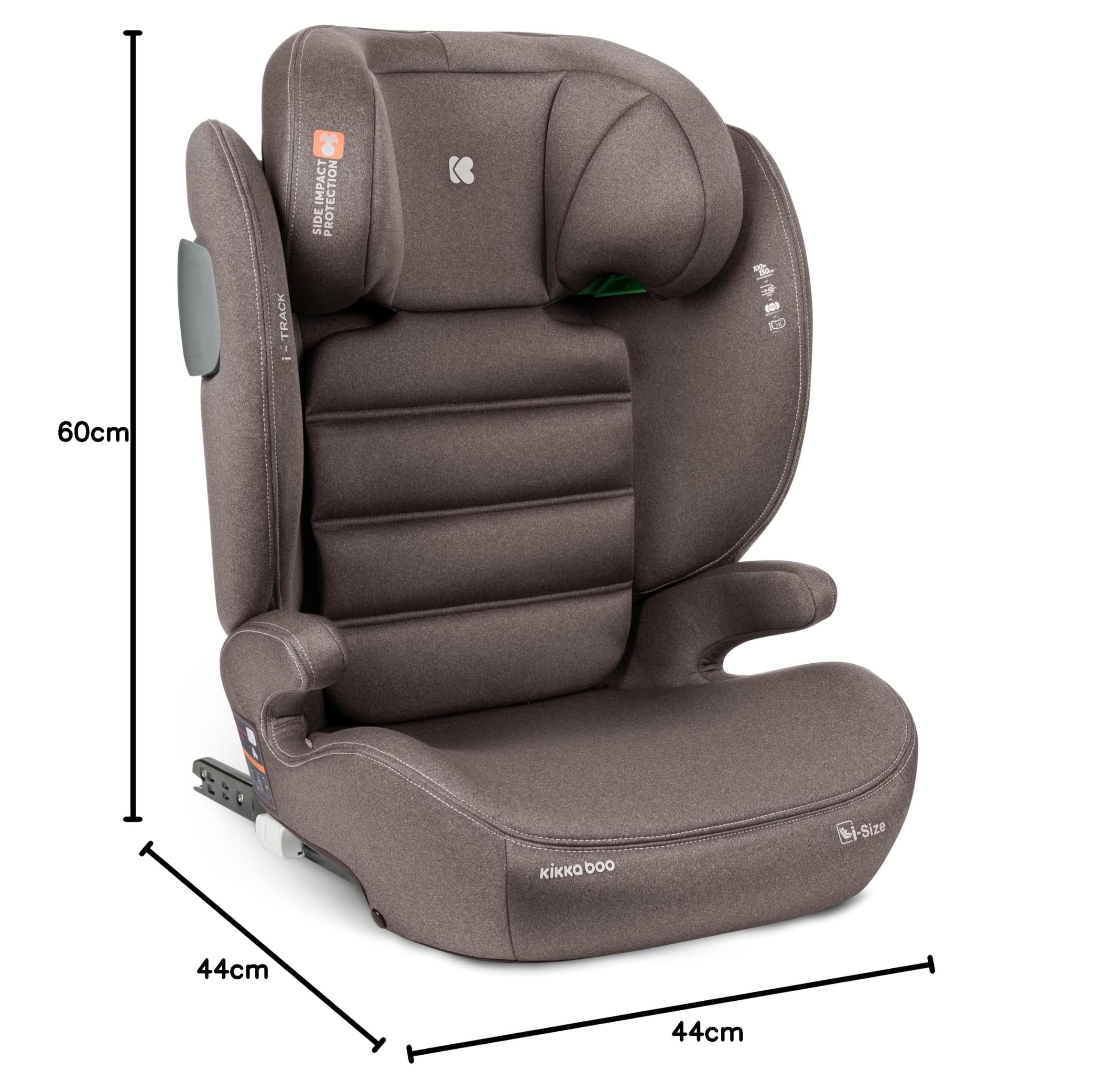 Siège auto KikkaBoo i-TRACK i-Size, 100-150 cm, siège auto groupe 2-3 ISOFIX, de 3,5 à 12 ans, de 15 à 36 kg, siège auto, Système de protection latérale SPS, appui-tête réglable en 12 positions, beige