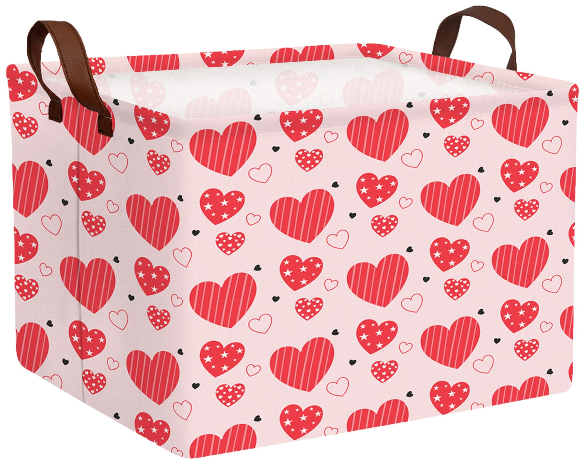 Valentines Day Basket Large Foldable Heart Shaped Storage Box for Gifts Kids Empty Storage Bins Rectangular Toy Organizer Decor (Pink Red Love Pentagram)