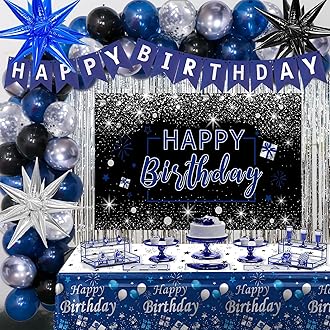 Blue and Black Birthday Decorations for Men Women, Happy Birthday Decorations...