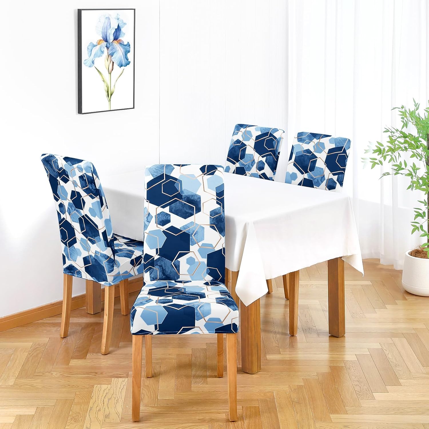 Gibelle Dining Room Chair Covers Set of 4, Soft Stretch Kitchen Chair Covers Slipcover Protector, Removable Washable Geometric Parson Chair Covers 4 Pack, Navy Blue