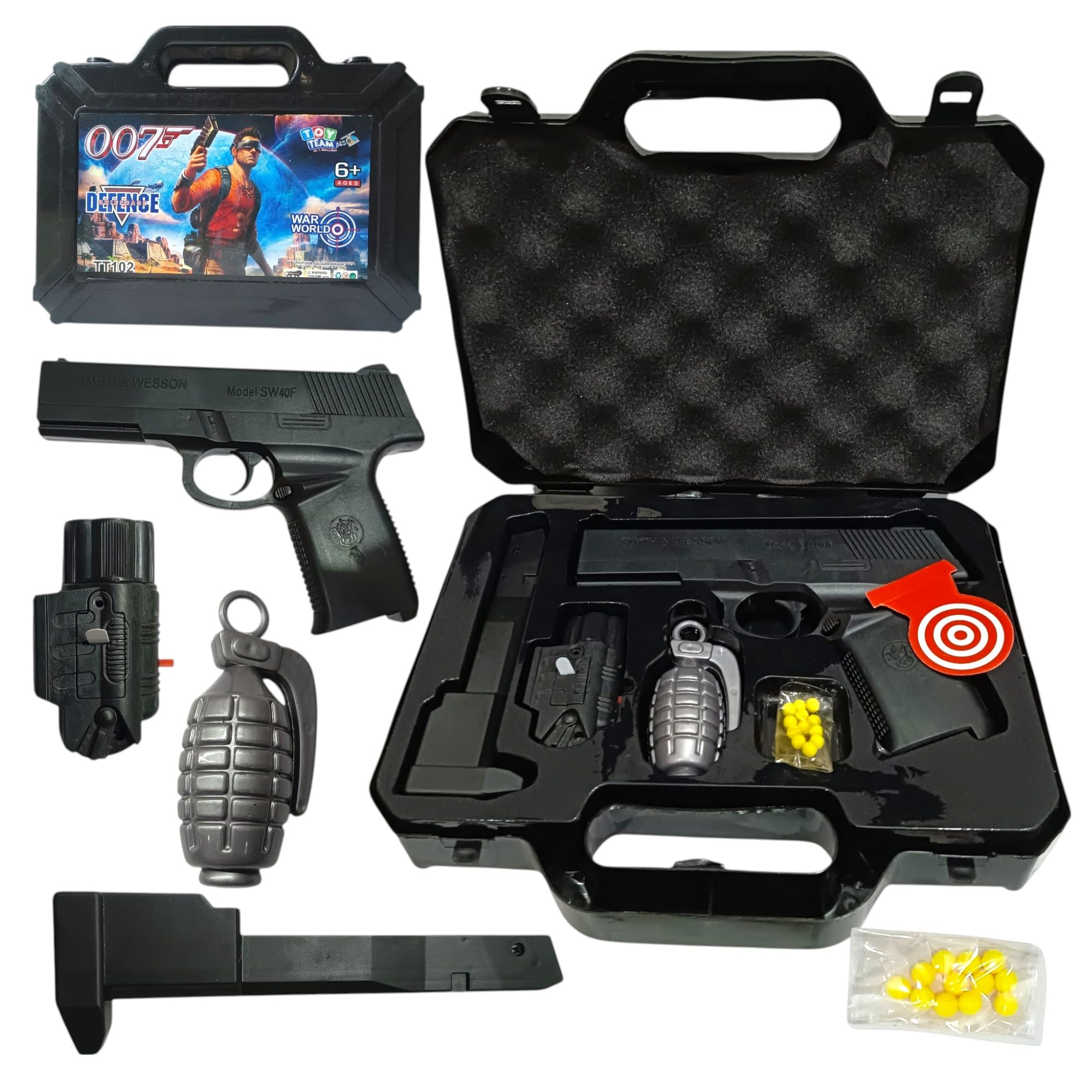 Kids Police Toy Set with Accessories, Gun with Laser, Suitcase Styled Hard BB Bullets Toy, Battle Ground Gun Brief Case Random Design