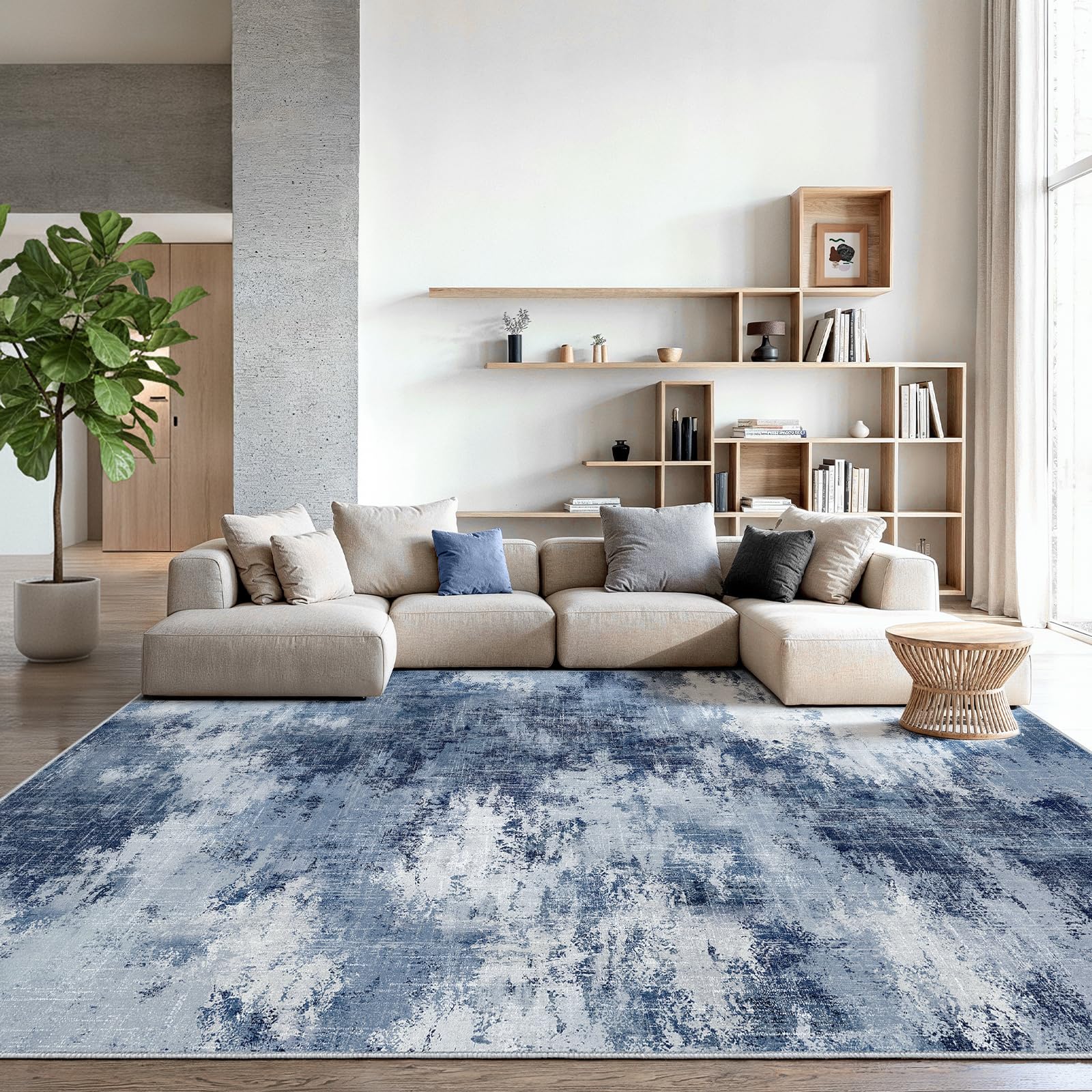 AMADA HOMEFURNISHING 10x14 dark blue abstract area rug