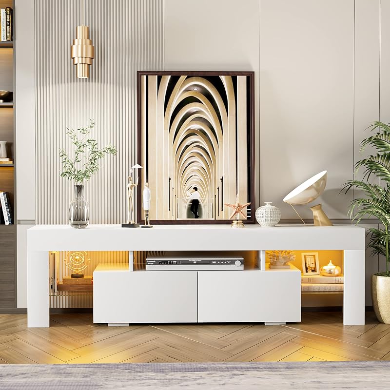 JUMMICO 63 Inch Modern LED TV Stand for 70 Inch TV (White) image 4
