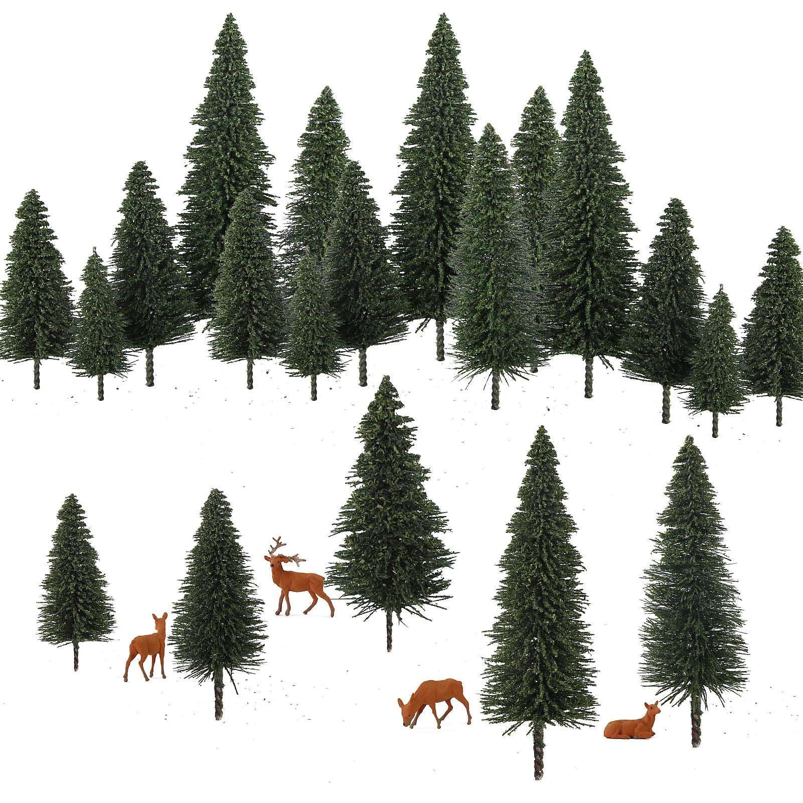Evemodel 20pcs H0 N Scale Model Pine Trees with 4pcs 1:87 Moose Deer Elk Scenic Layout