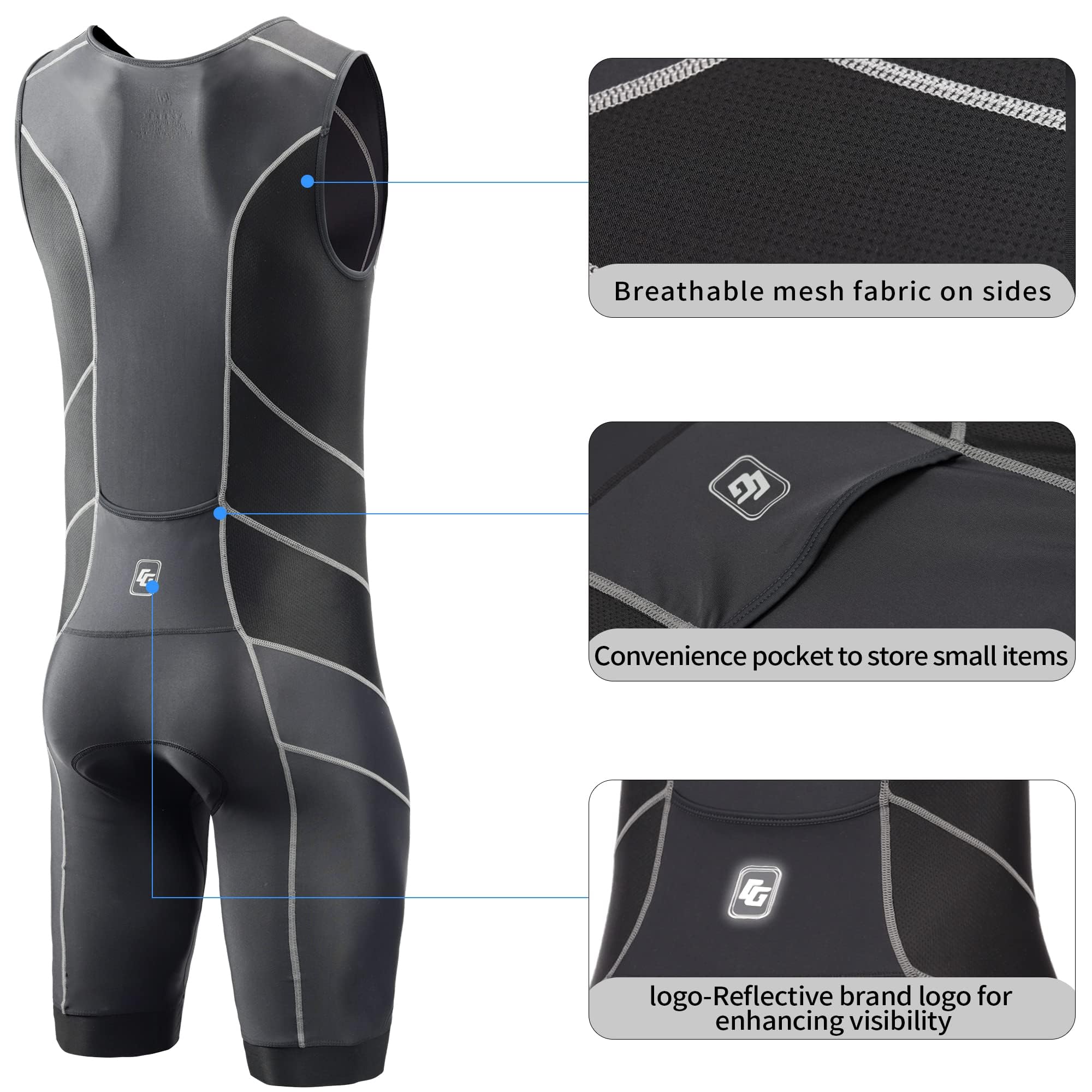 Tuta da triathlon da uomo, senza maniche, ad asciugatura rapida, aderente, per nuoto, ciclismo, corsa, tri Gear ad alte prestazioni