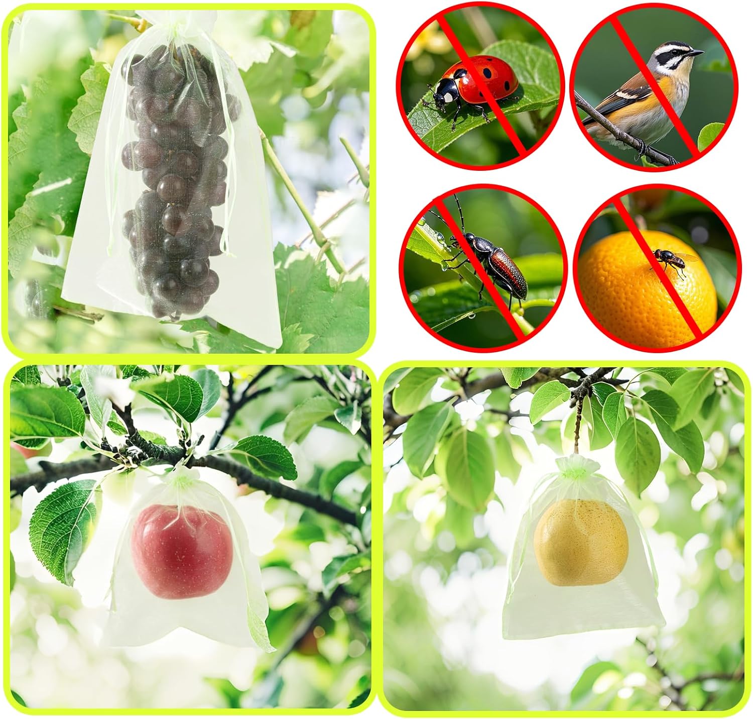 50PCS Fruit Protection Bags with Drawstring, 8x12 Inch Green Organza Produce Bags for Fruit Trees, Mesh Netting for Garden Protection