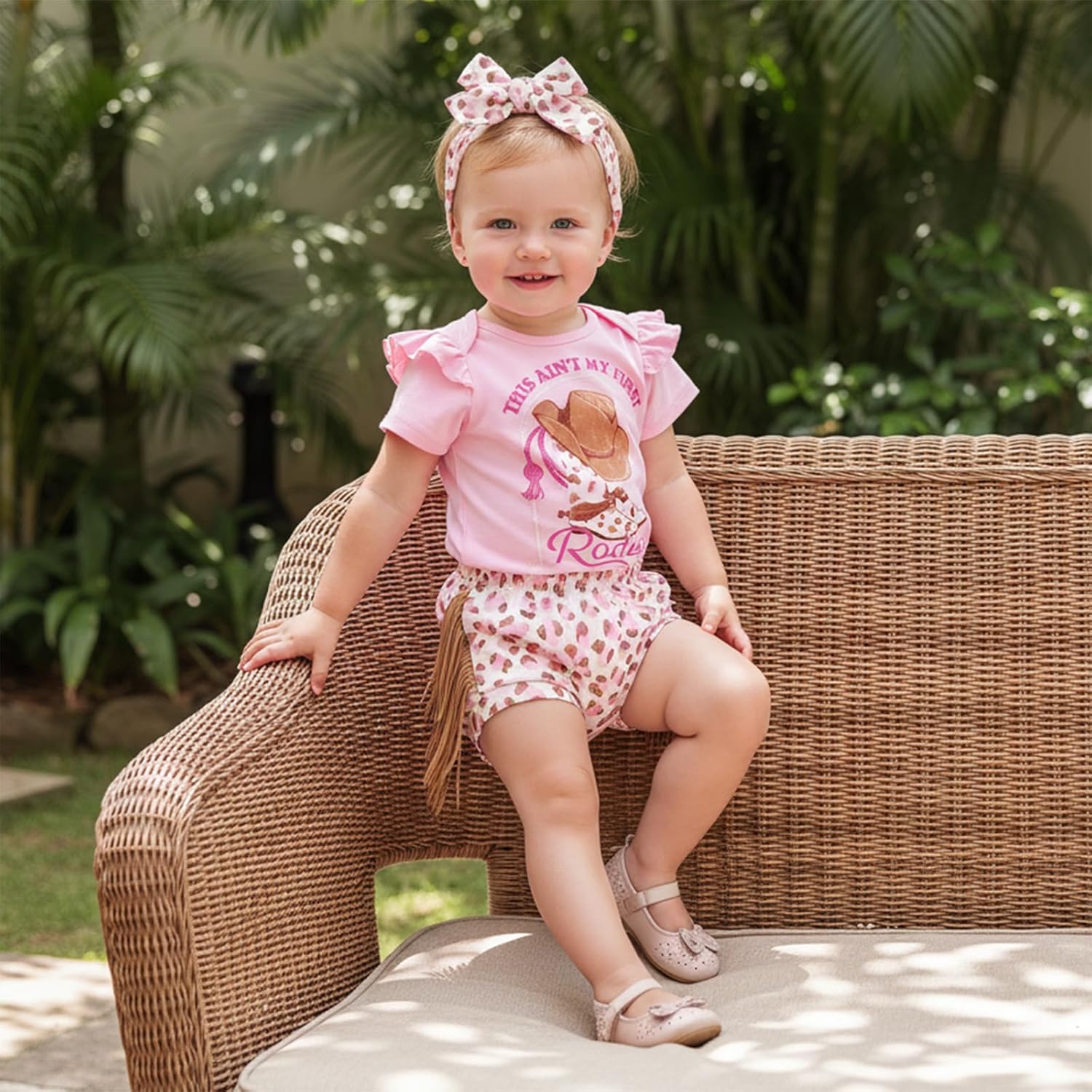 Madjtlqy Western Baby Girl Summer Clothes My 1st Rodeo Short Sleeve Romper Shorts Headband Set Cute Infant Cowgirl Outfits - Image 3
