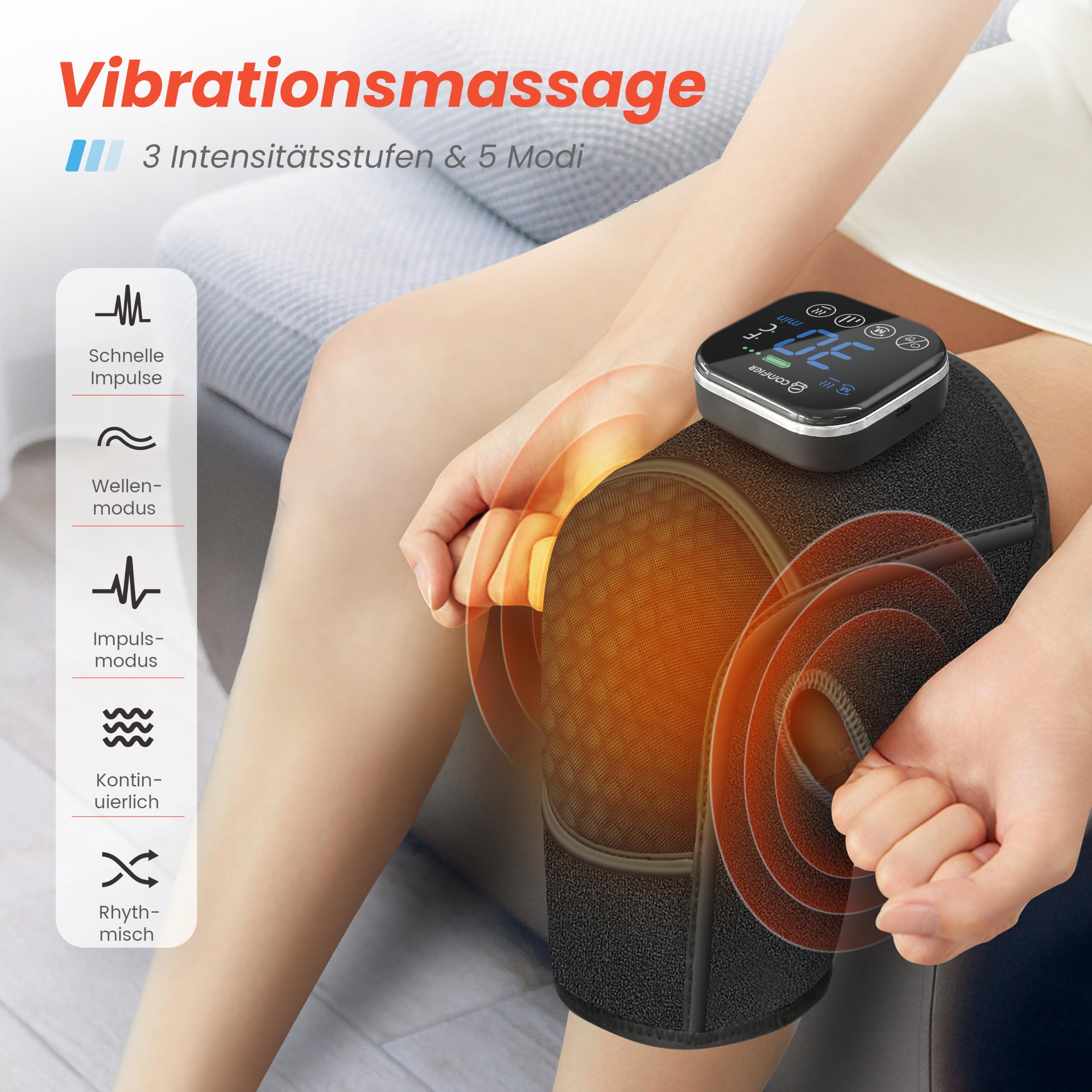 COMFIER kabelloses Knie Massagegerät mit Vibration | beheizte Knie Brace Wrap , 4 Graphene Heizung Ebenen, 5 Modi & 3 Intensitätsstufen, Geschenke für Mama Papa