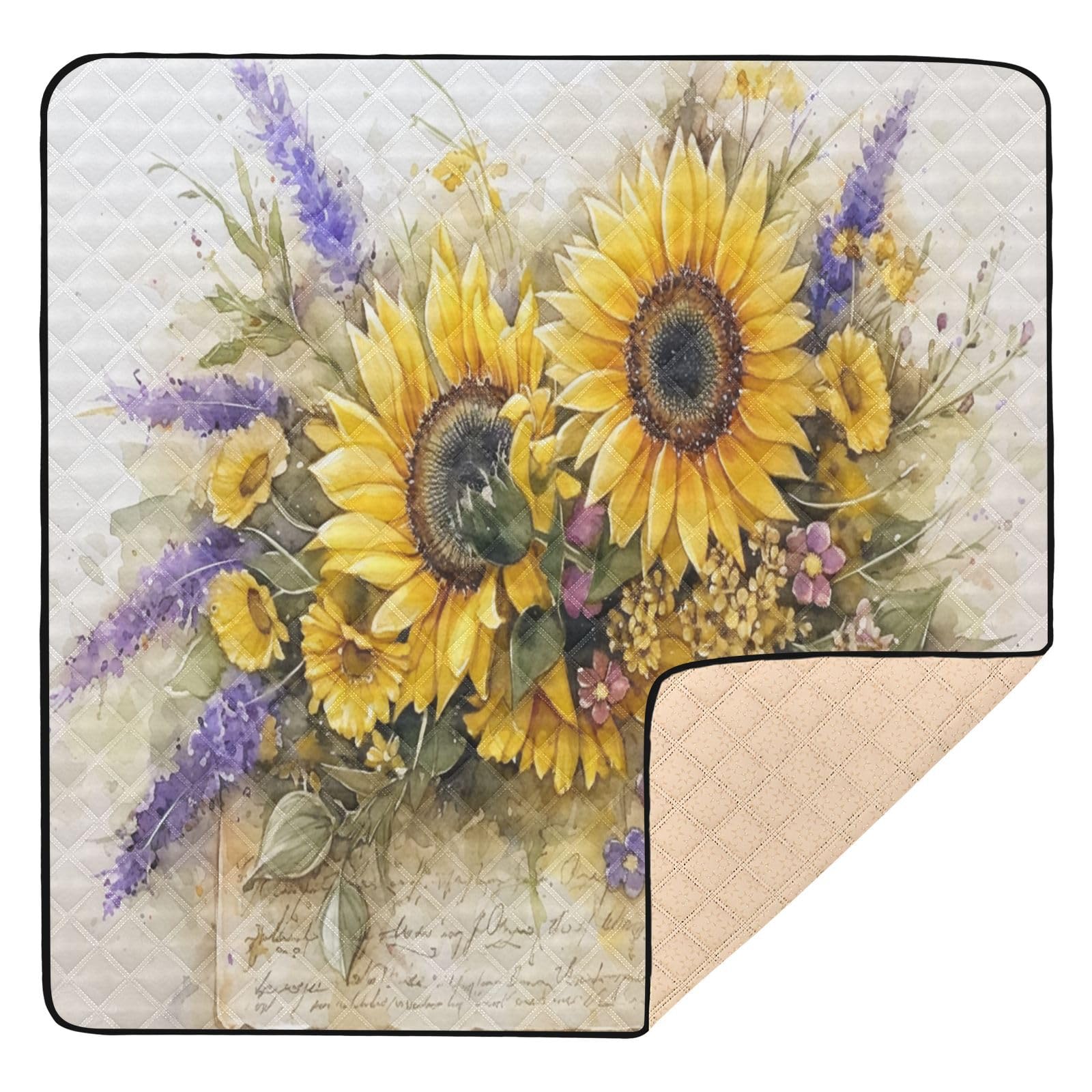 Kigai Sunflowers Baby Play Mat for Floor and Playpen 50x50 inch Non-Slip Baby Activity Playmat Waterproof Foldable Crawling Mat for Infants Toddlers