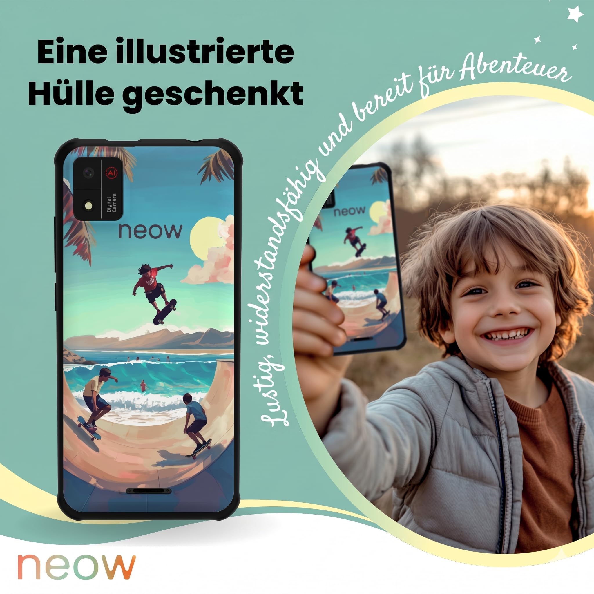 Neow Kids - Smartphone Android 14 | Smartphone pour Enfant | Applications ludiques préinstallées | Google Familly Link | Coque Offerte