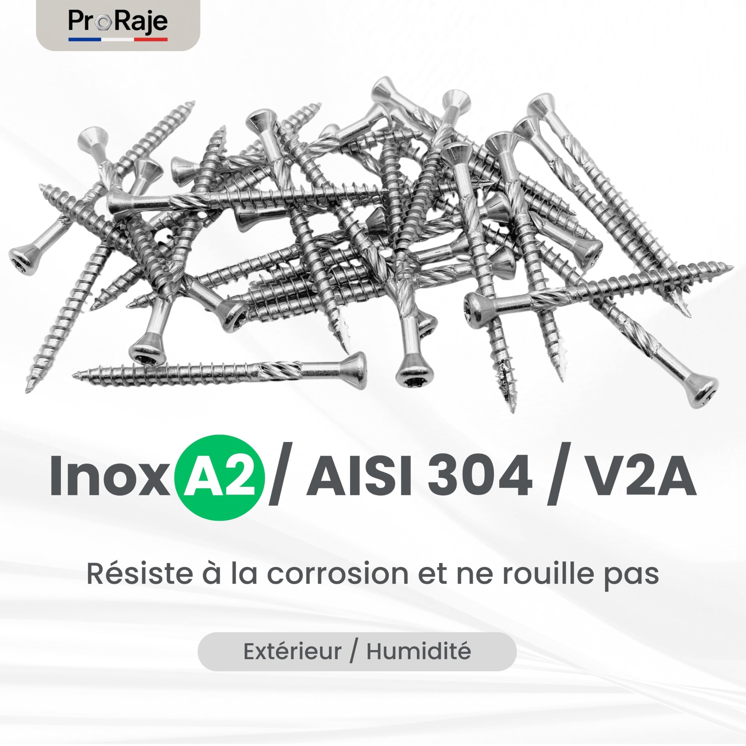 Vis de terrasse INOX A2 : 5x60 mm tête fraisée réduite TORX Ø 5 x 60mm | Vis à bois 60 mm terrasses/planches/bardages | Acier Inoxydable A2 (V2A/304) | 1 embout inclus : LOT DE 200 Pcs