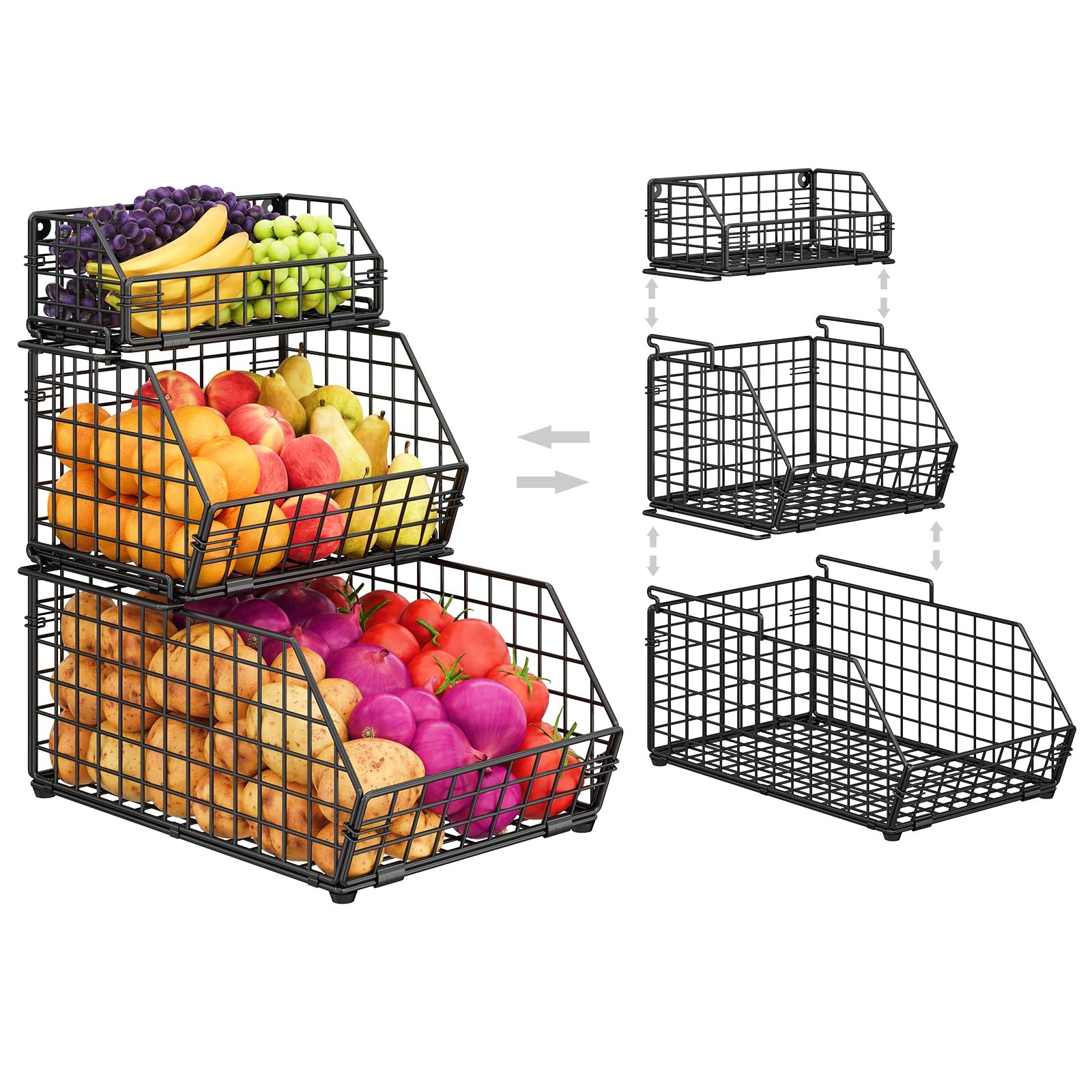 Amazon.com - Yuzehuaza 3-Tier Fruit Basket for Kitchen Counter