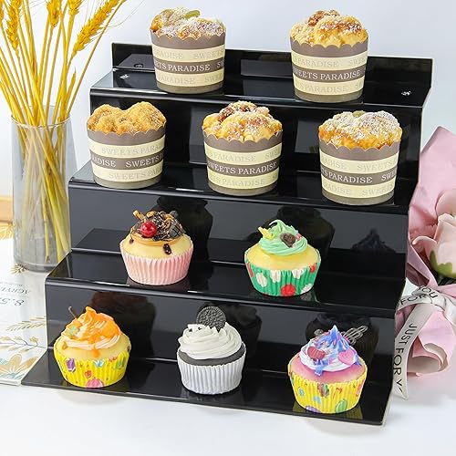 Miniatura 3 de NEETBU Paquete de 2 soportes de exhibición doblados de 4 niveles para figuras, perfumes, estante de exhibición de esmalte de uñas para decoración y