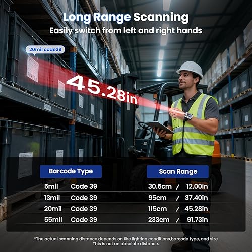 Miniatura 3 de Eyoyo Escáner de código de barras portátil para muñeca escaneo rápido y de largo alcance manos libres, mini lector de código QR inalámbrico