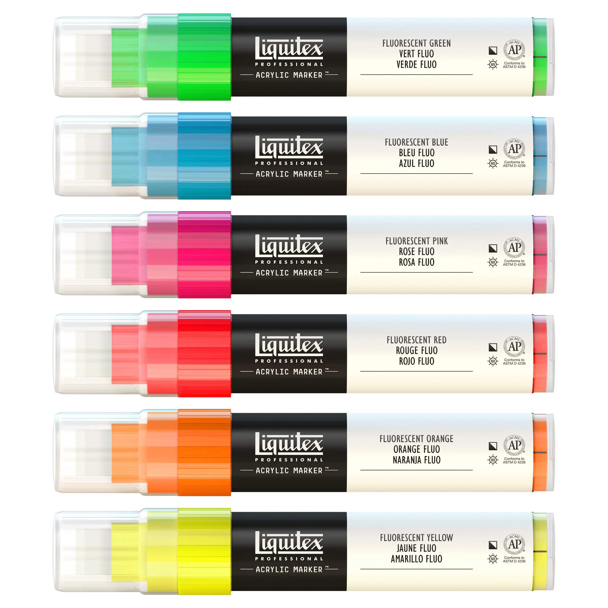 Liquitex Paint Marker 6 Pennarelli Punta Largha Colori Fluo, 6 Pezzi
