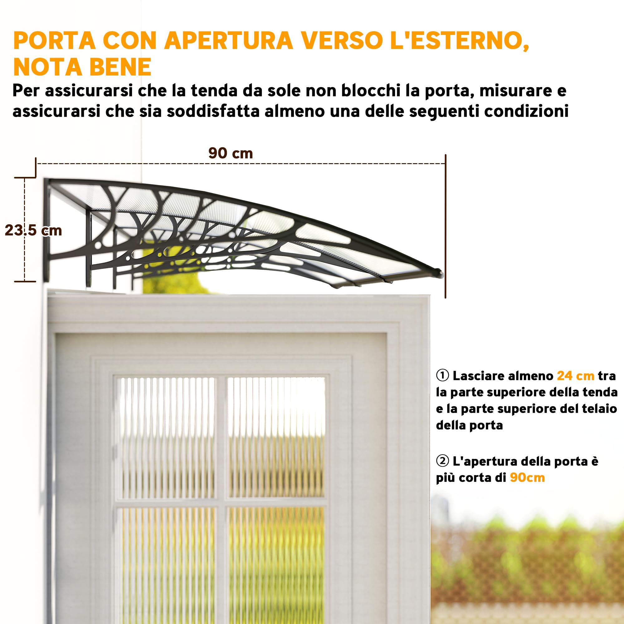 Outsunny Tettoia per Esterni Curva con Viti e Bulloni Inclusi, Pensilina in Policarbonato, PP e Alluminio, 90x295x23.5 cm, Nero e Trasparente