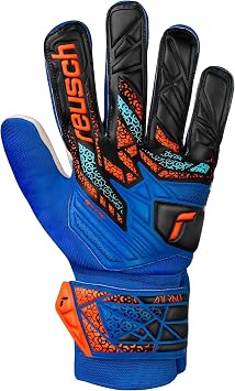 Reusch Attrakt Starter Solid Goalie Gloves, Soccer Goalkeeper Gloves, Breathable, Durable, for Artificial Grass & Hard Surfaces, Adult Unisex, Blue & Orange