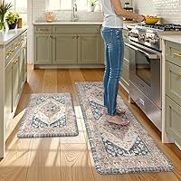 Vista 54 de KIMODE - Juego de 2 tapetes de cocina bohemios, antifatiga, antideslizantes, impermeables, ergonómicos, acolchados, cómodos, para lavandería, Rojo