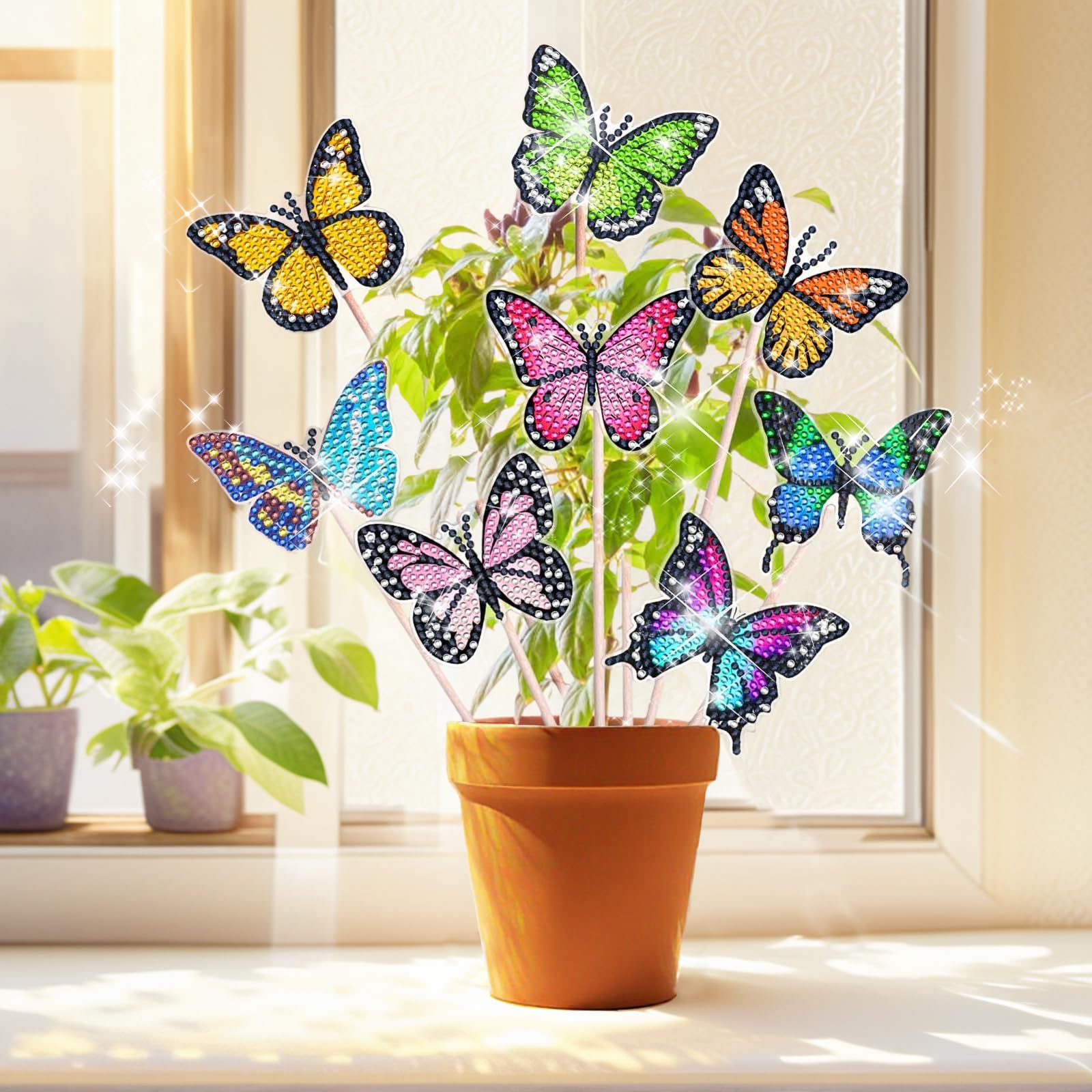 OuMaiFeng Diamond Painting Schmetterling Sets, Diamond Painting Kinder Erwachsene Gartendekoration für Draußen und Drinnen Balkon Deko, Basteln für Kinder Diamont Painting Geschenk