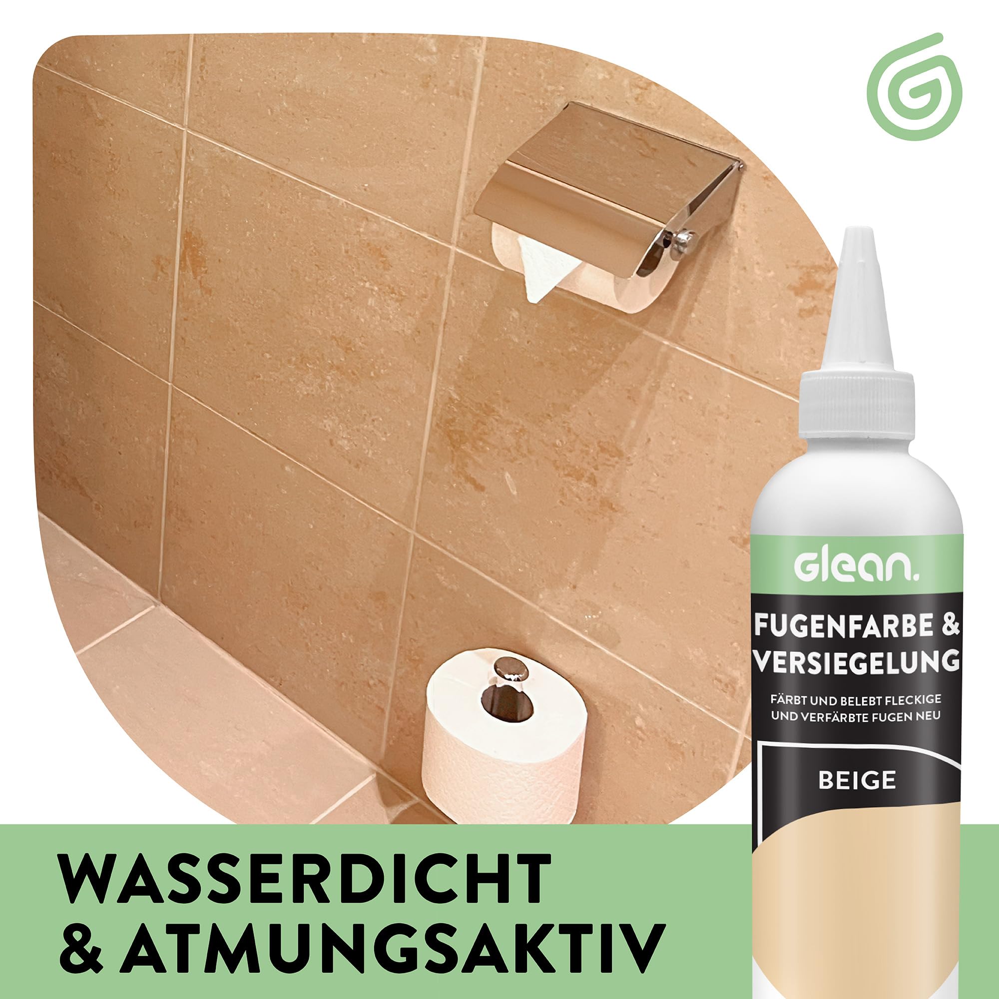 GLEAN Fugenfarbe & Versiegelung Beige | 340g | Erneuert & schützt Fliesenfugen | Mit Schaumstoffpinsel | Atmungsaktiv & fleckenresistent | Für Bad, Dusche & Küche