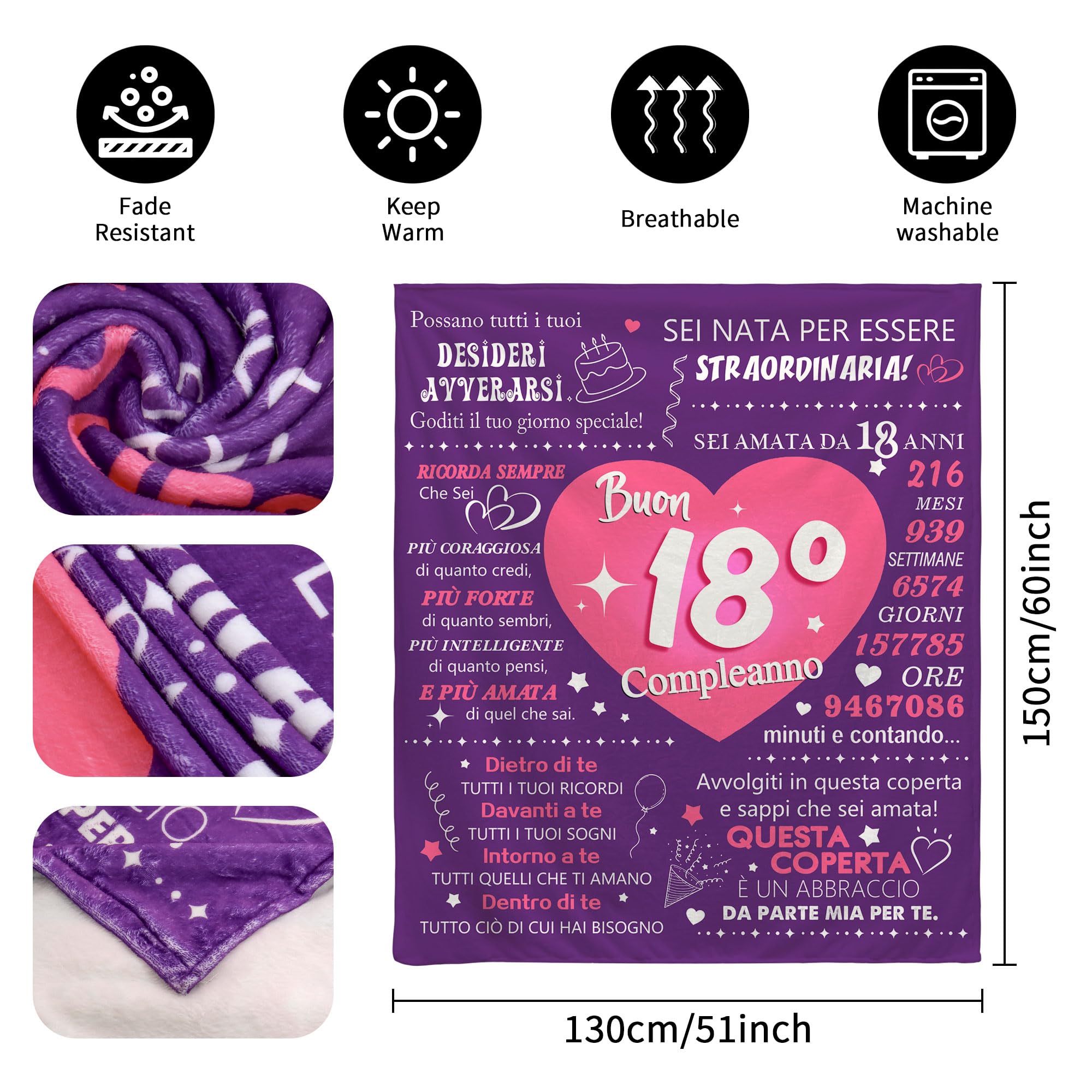 Regalo per Ragazza di 15 Anni Compleanno Coperta Regali per Figlia Sorella Amica Nipote 15° Compleanno Natale Ispiratore Coperta Divano Coperta da Lancio 130 x 150cm (15 Anni-Lei)