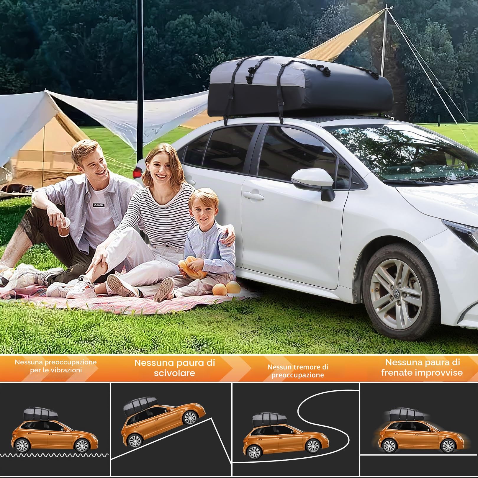 Sailnovo Box Tetto Auto Box Portapacchi per Auto 580L Borsa da Trasporto Impermeabile inclusi tappetino antiscivolo 6 ganci di sicurezza, e custodia per auto con o senza portapacchi (Grigio-Nero)