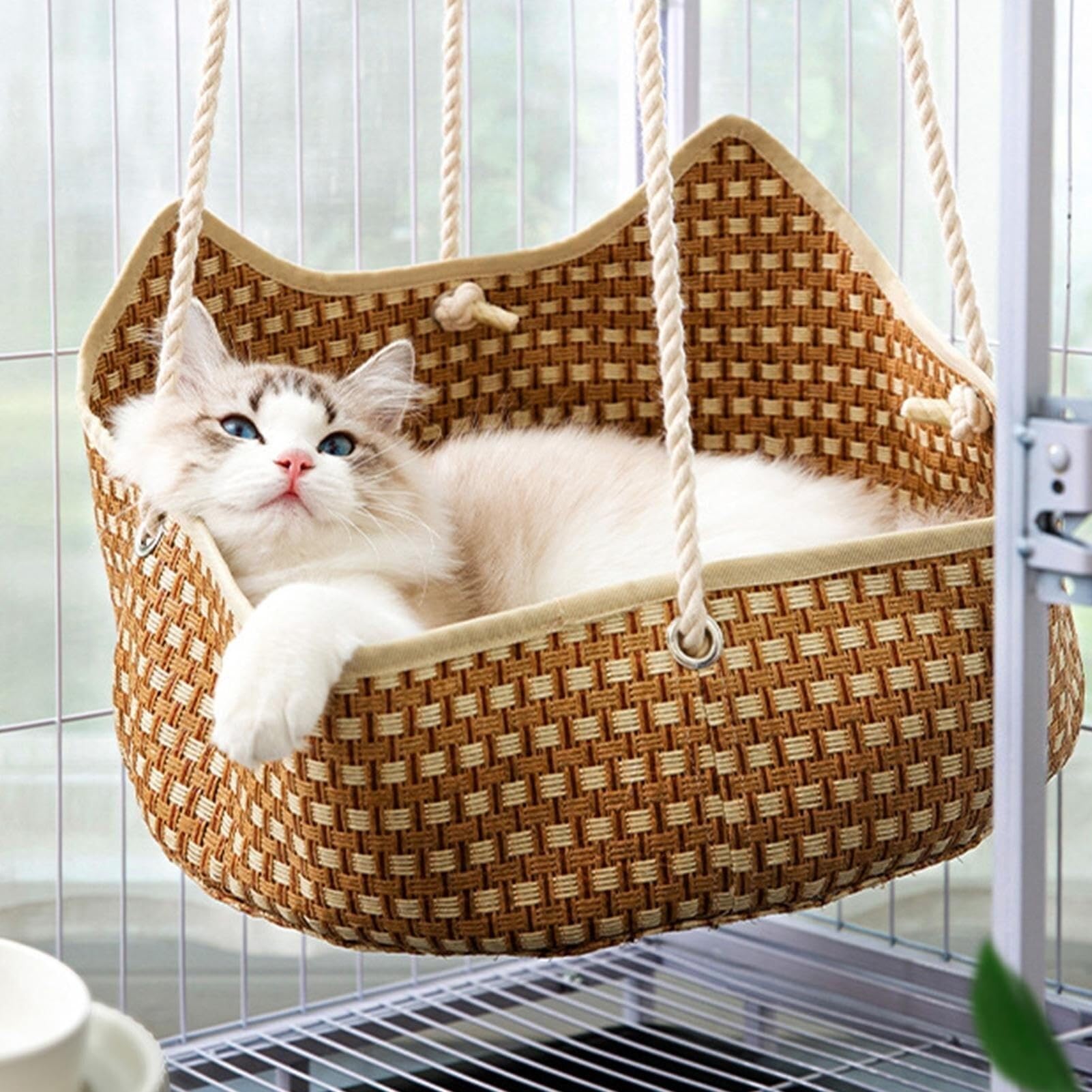 Rattan-Katzennest, Hängematte, Hängendes Gewebtes Rattan-Katzennest, Atmungsaktives Kätzchenbett, Katzenkorb for Schlafen, Gemütlicher Kätzchen-Hängekorb, Platzsparendes Bett for Spielen