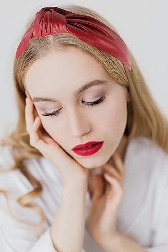 Miniatura 3 de YETASI Diademas para mujer, diademas rojas de moda para mujer, diadema anudada de piel sintética para mujer, es un elegante nudo superior para