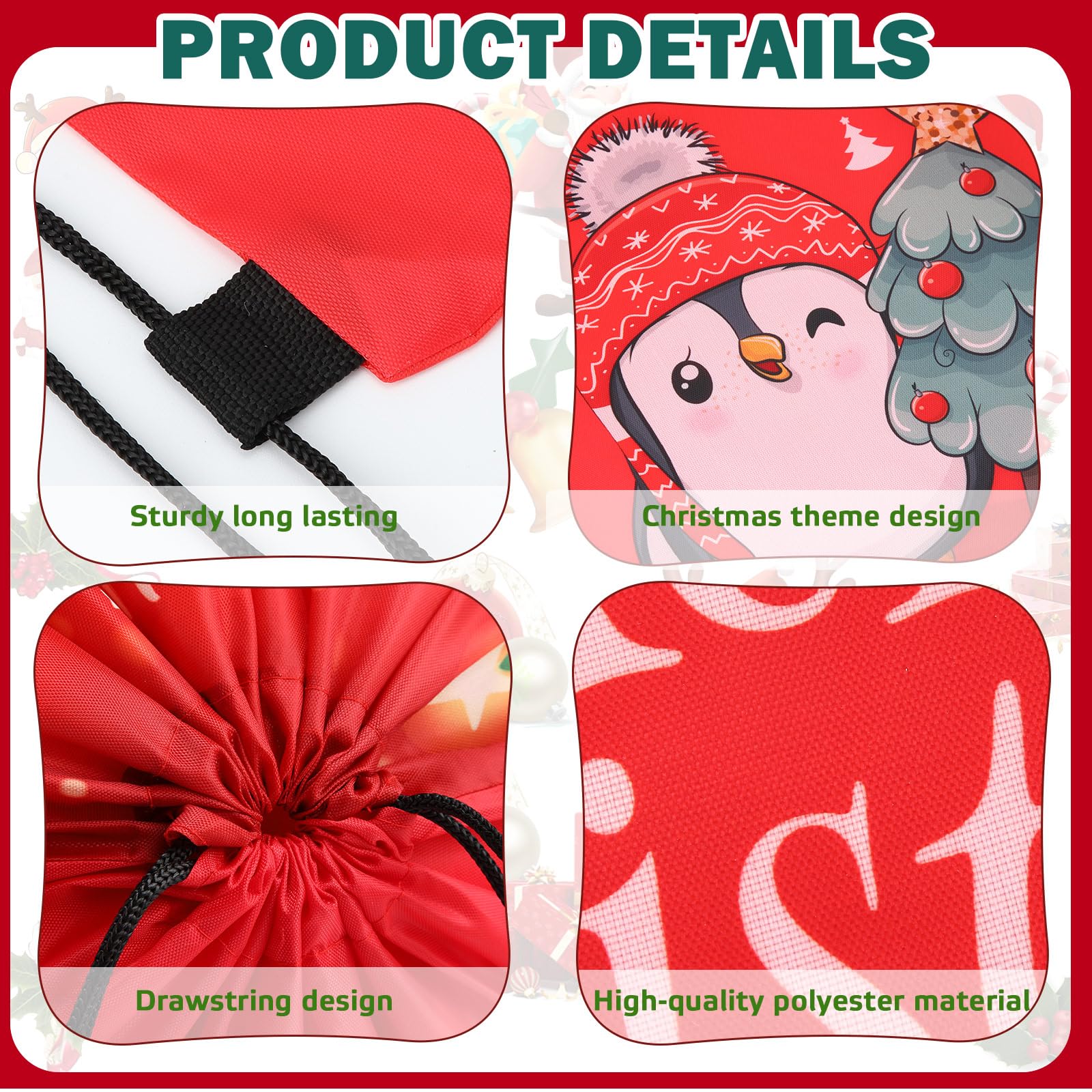 Abbylike 48 bolsas de regalo de Navidad con cordón, bolsas de regalo a granel de 13 x 15.7 pulgadas, Navidad, Papá Noel, muñeco de nieve, árbol de invierno, bolsas de regalo para niños, vacaciones