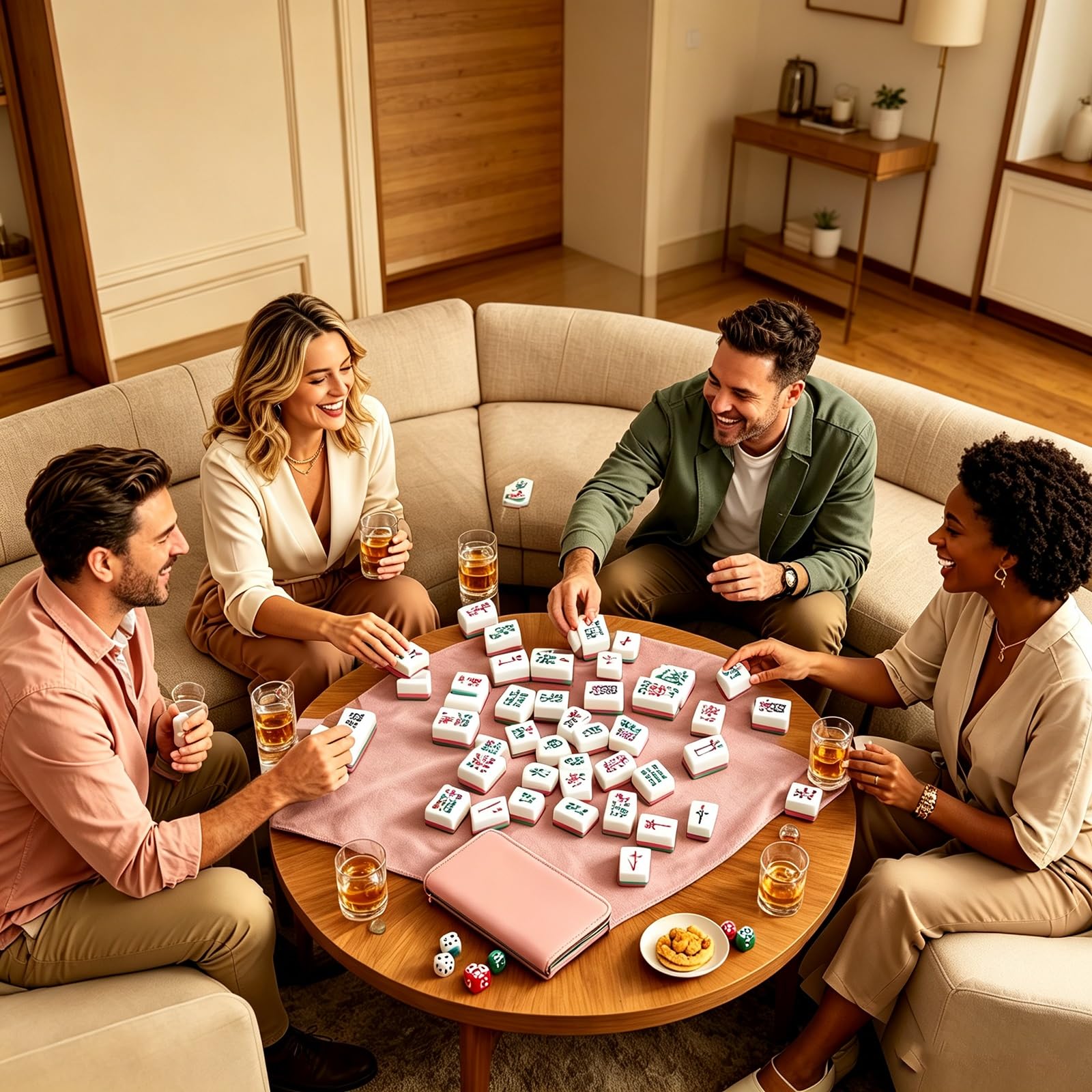 Set Mahjong Americano 160 Piezas Rosa 4 Capas Fichas De Juego | Set Mahjong Acrílico Grabado Diseño Elegante para Noches en Casa y Reuniones