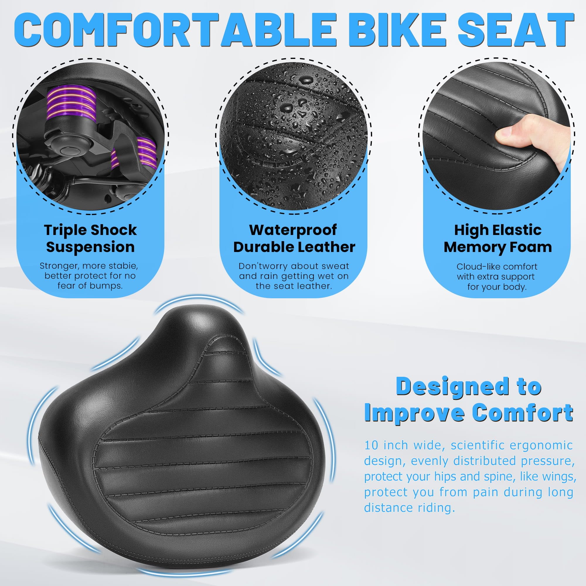 CDYWD Selle de vélo large sans nez pour homme et femme, confortable, douce, ergonomique, siège de vélo vintage confortable, selle de vélo de rechange universelle pour VTT, vélo de ville, vélo