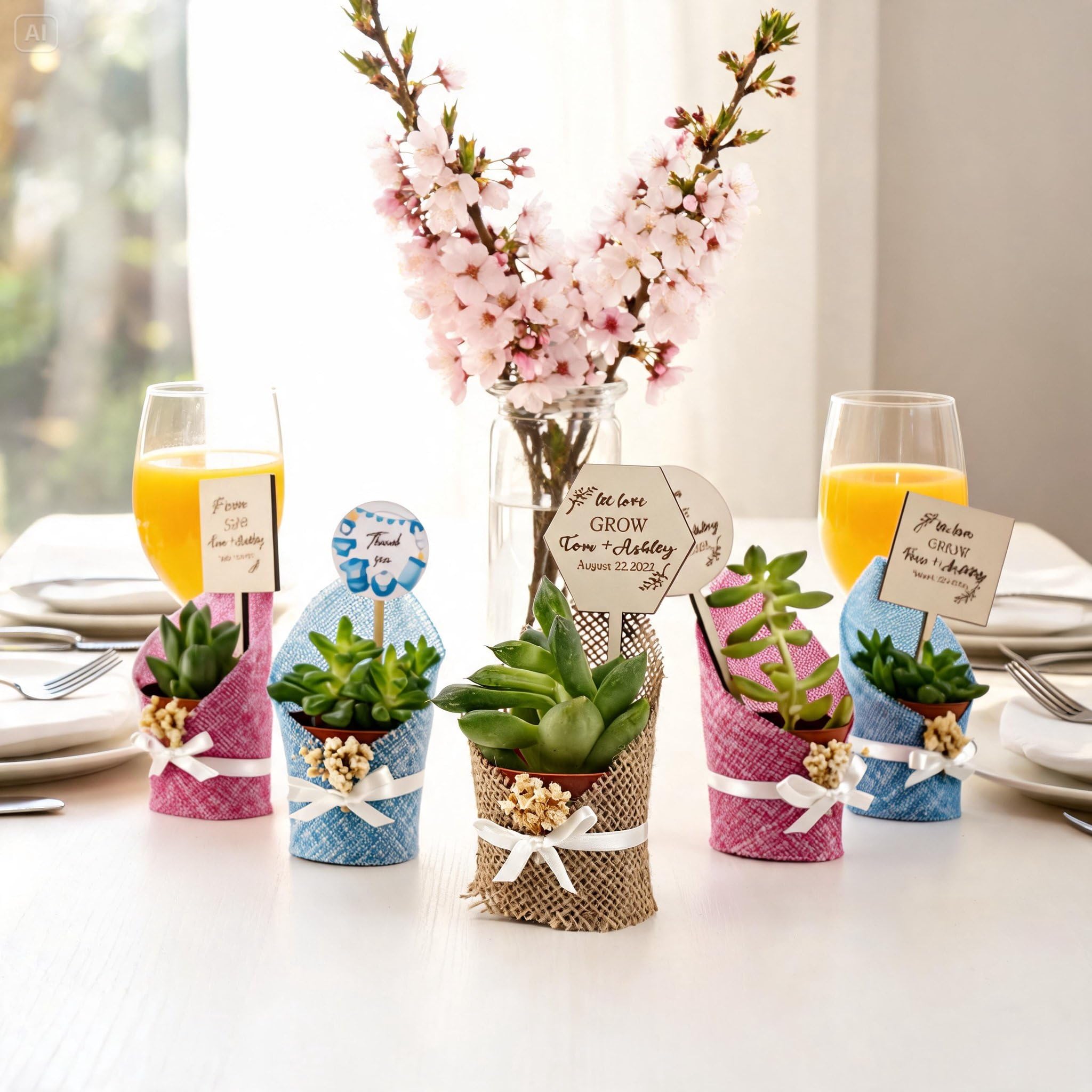 Cadeau invité Mariage, Succulente Jute Remerciement Idée Mariage personnalisé, Petit pour dire Merci Cadeau baptêmes (10, 20, 30, 50, 100, 150 Options Disponibles dan personnalisée)