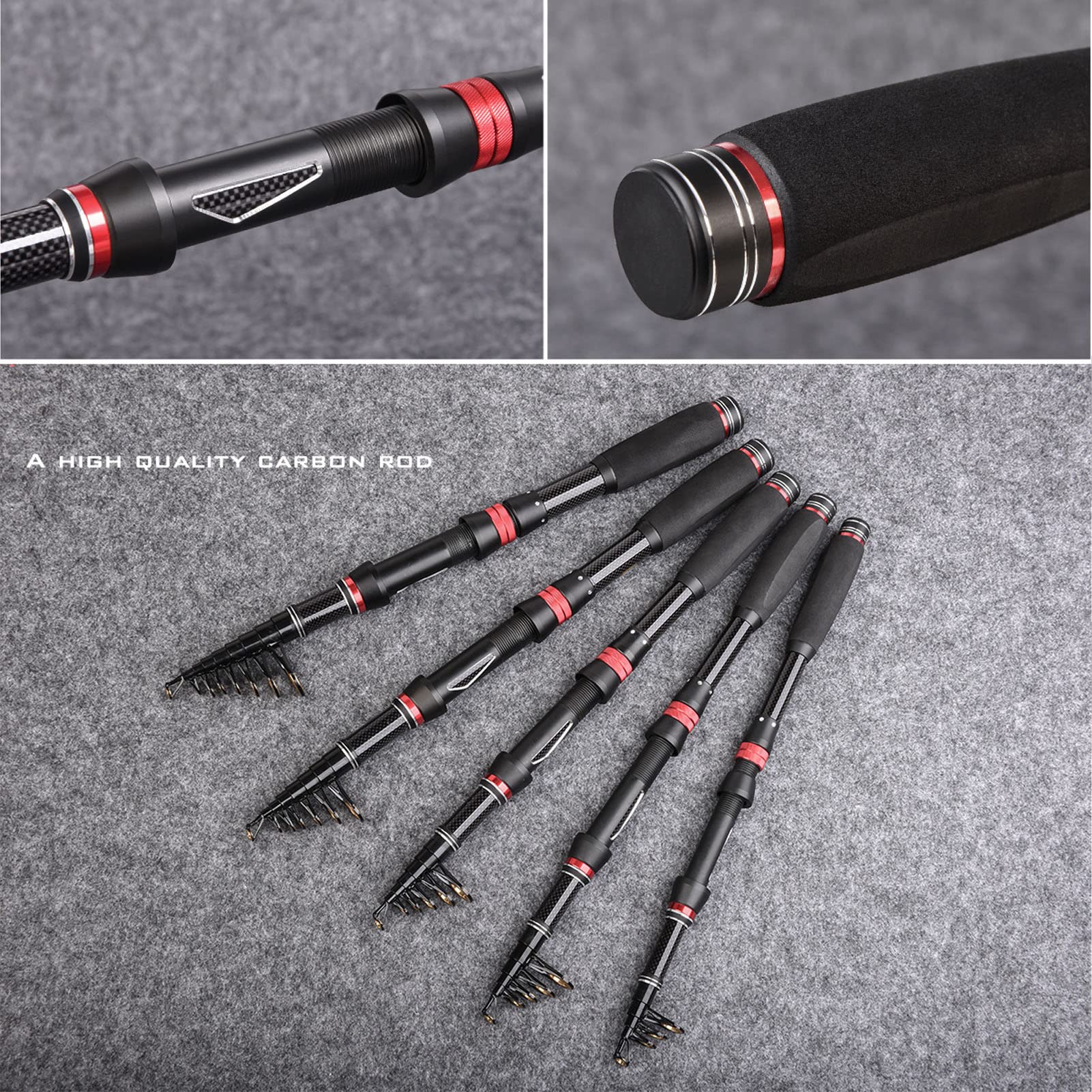 Set di canne da mare a sezione corta rosso nero Set di canne da pesca retrattili Set di esche da pesca Attrezzatura da pesca per adulti Acqua salata Acqua dolce