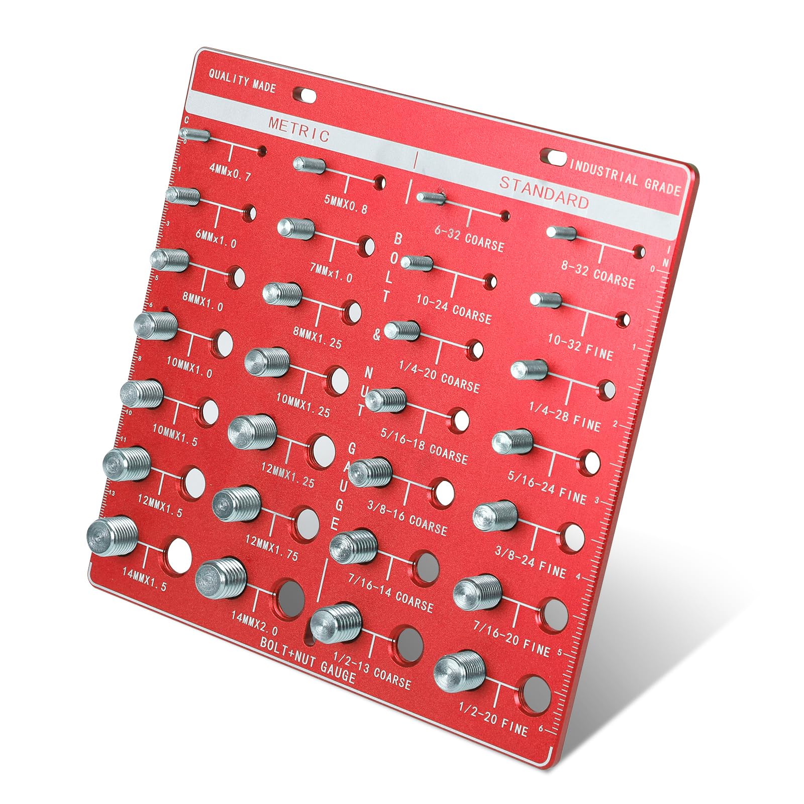 Sendoger Square Thread Checker, Nut and Bolt Thread Checker, Bolt Size and Thread Identifier Gauge?with 28 (14 Standard & 14 Metric) Bolt and Nut Gauge (Red)