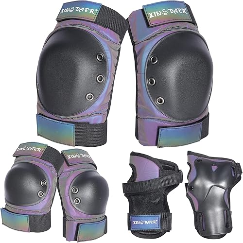 XINDAER Equipo de protección de patinaje para adultos, rodilleras y coderas con protectores de muñeca para patines, monopatín y scooter, rodilleras