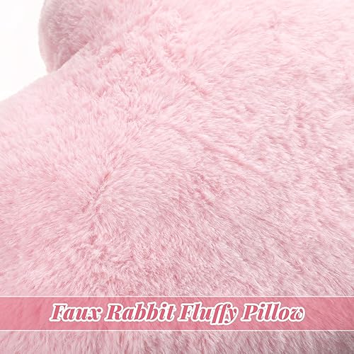 Miniatura 3 de Remerry 4 almohadas en forma de corazón, lindas almohadas de piel sintética de conejo, almohada de corazón suave y esponjosa, cojín decorativo para