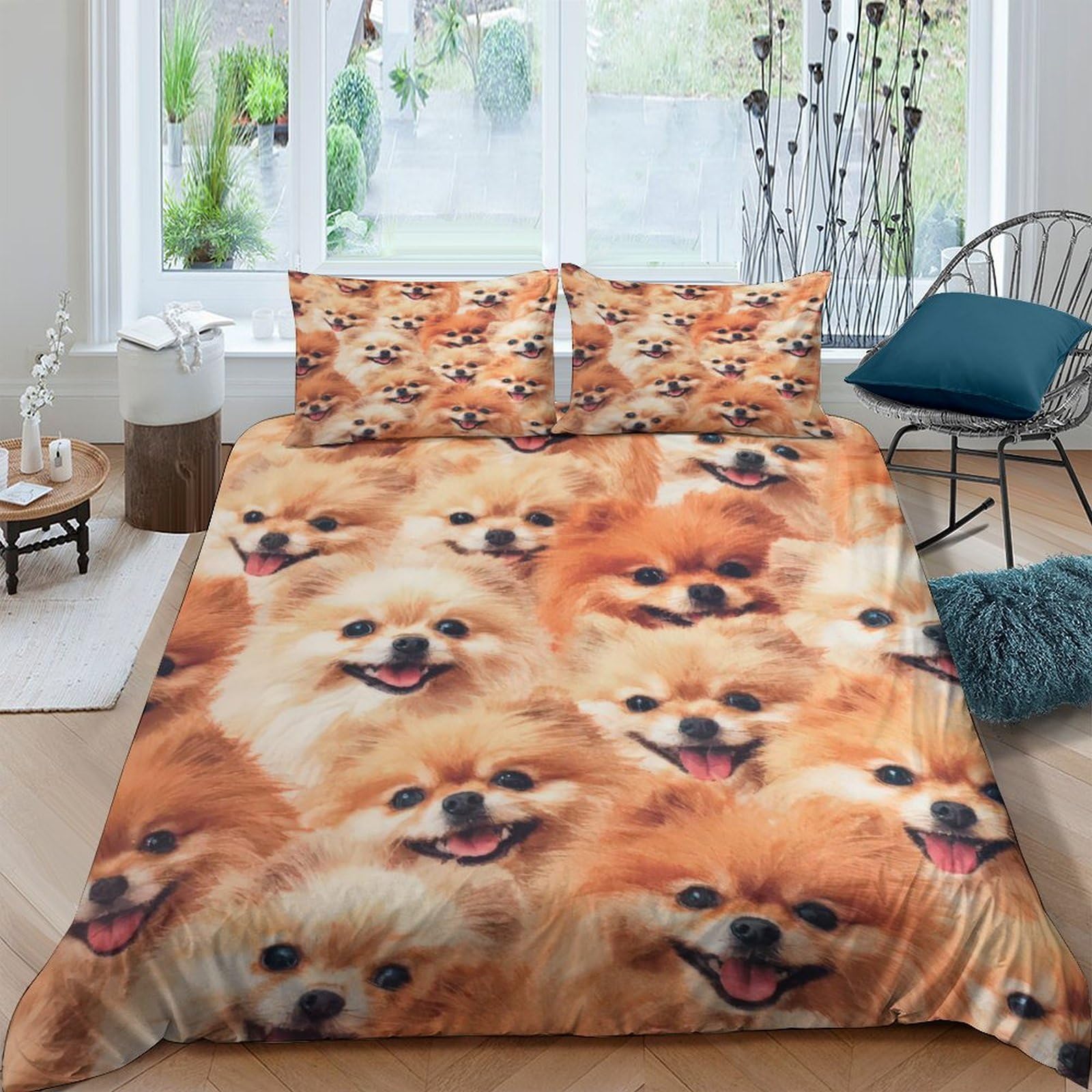 Ctjqhvkz Style-4 3D Printed Pomeranian Dog Pattern Fitted Sheet Microfiber Soft Bed Cover For Bedroom Dorm Mattress Protection Decor Single（135X200cm）