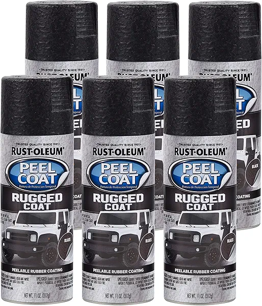 Rust-Oleum 311281-6PK Automotive Peel Rugged Coat Spray, 11 oz, Black, (Pack of 6)