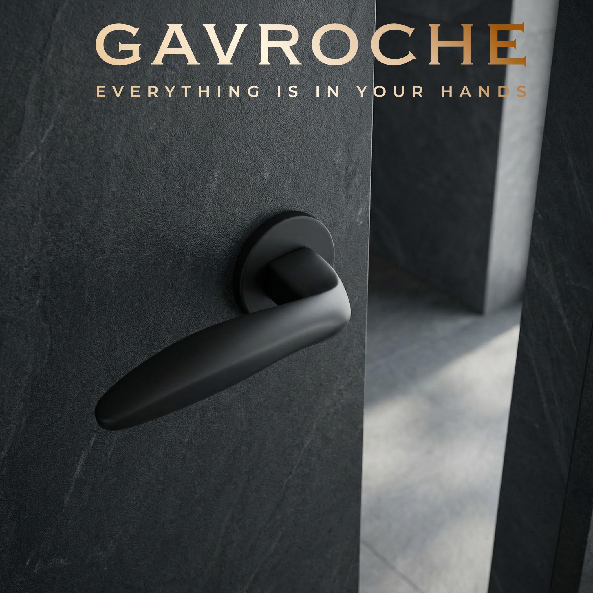 Gavroche Poignee de porte interieur noire mat clanche de porte intérieure en aluminium - Ensemble béquille de porte style moderne - Garniture de rosace ronde ferrure de porte (Serrure à clé ordinaire)