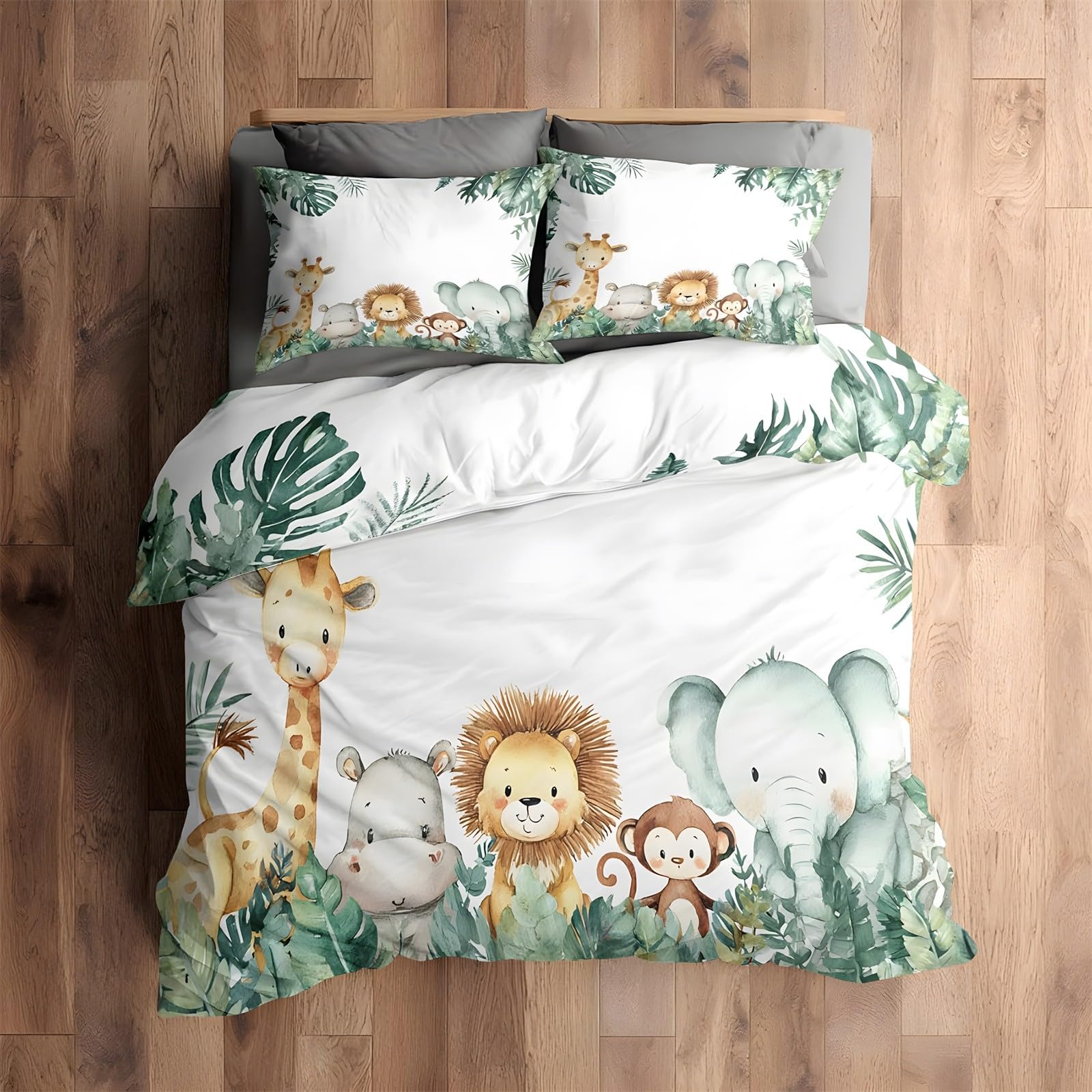 Ypthriline Single Duvet Cover Set Jungle Animals Bedding Set Microfiber Childlike Duvet Covers with Pillowcases Reversible Bedding With Zipper Closure 135x200CM