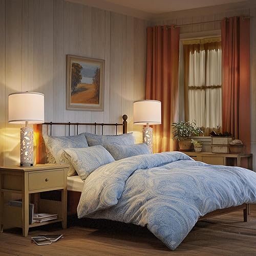 Miniatura 4 de AIDENOEY Juego de 2 lámparas de mesa con luz nocturna, lámpara de mesa de granja de 28 pulgadas con puertos USB A+C, lámpara de noche de cerámica