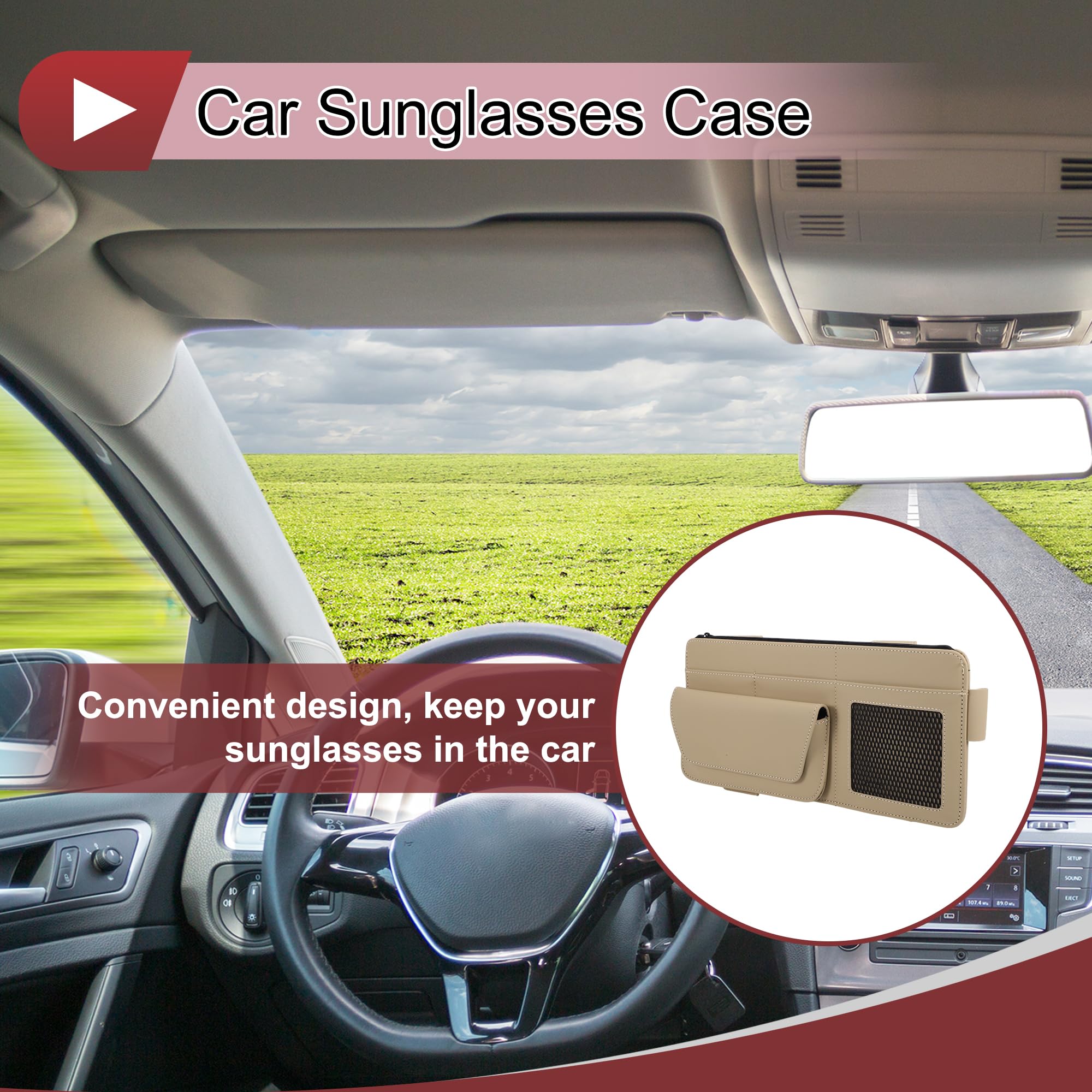 Étui À Lunettes De Soleil pour Voiture avec Pare-Soleil Magnétique Universel Étui À Lunettes De Soleil en Cuir Nappa Beige 34x16cm 1 Pc