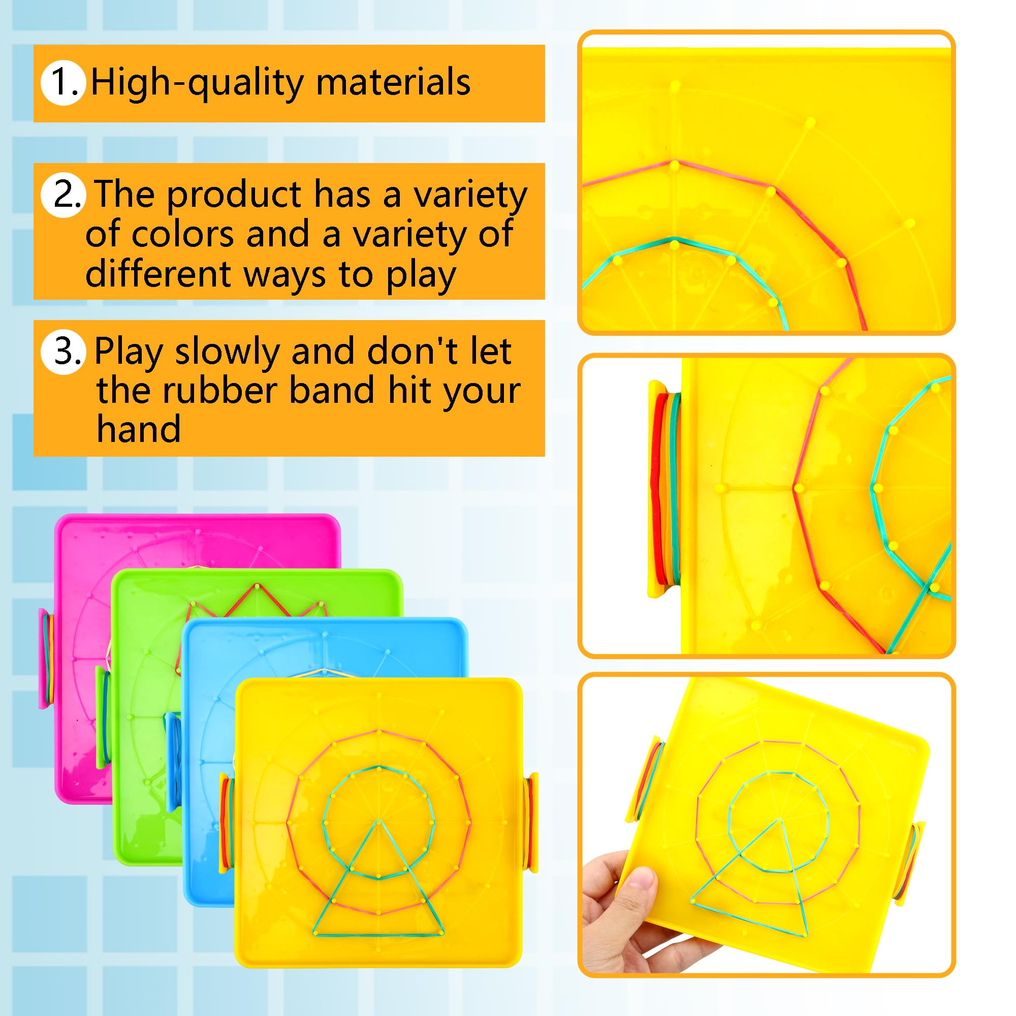 20 Pcs Plastic Double Sided Geoboard Mathematical Manipulative Material Geoboard Plastic Graphical Geo Board with Rubber Bands for Kindergarten Geometric Shape Learning Toys,4 Colors - Image 3
