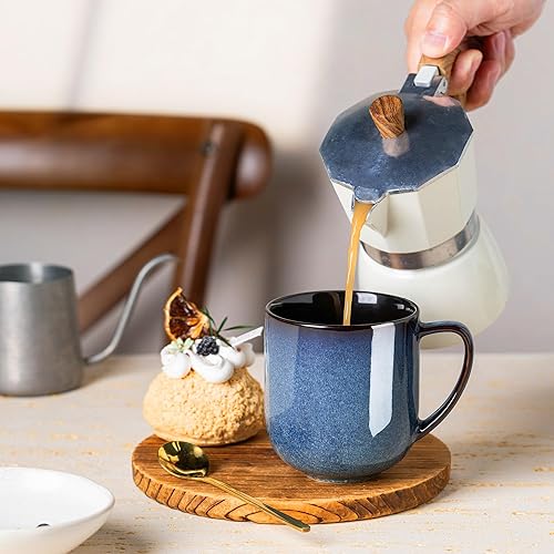 Miniatura 5 de LERATIO Juego de 6 tazas de café de cerámica de 12 onzas, tazas de café grandes de porcelana con mango grande para café con leche, capuchino, leche,
