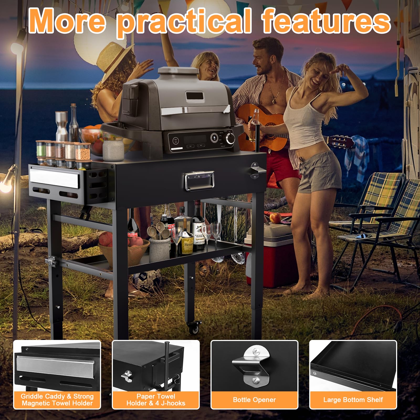 Denmay Carro de mesa de barbacoa para barbacoa Ninja Woodfire al aire libre (serie OG700), soporte plegable para barbacoa de exterior para Ninja Woodfire, Weber Q1000, carro plegable para exteriores