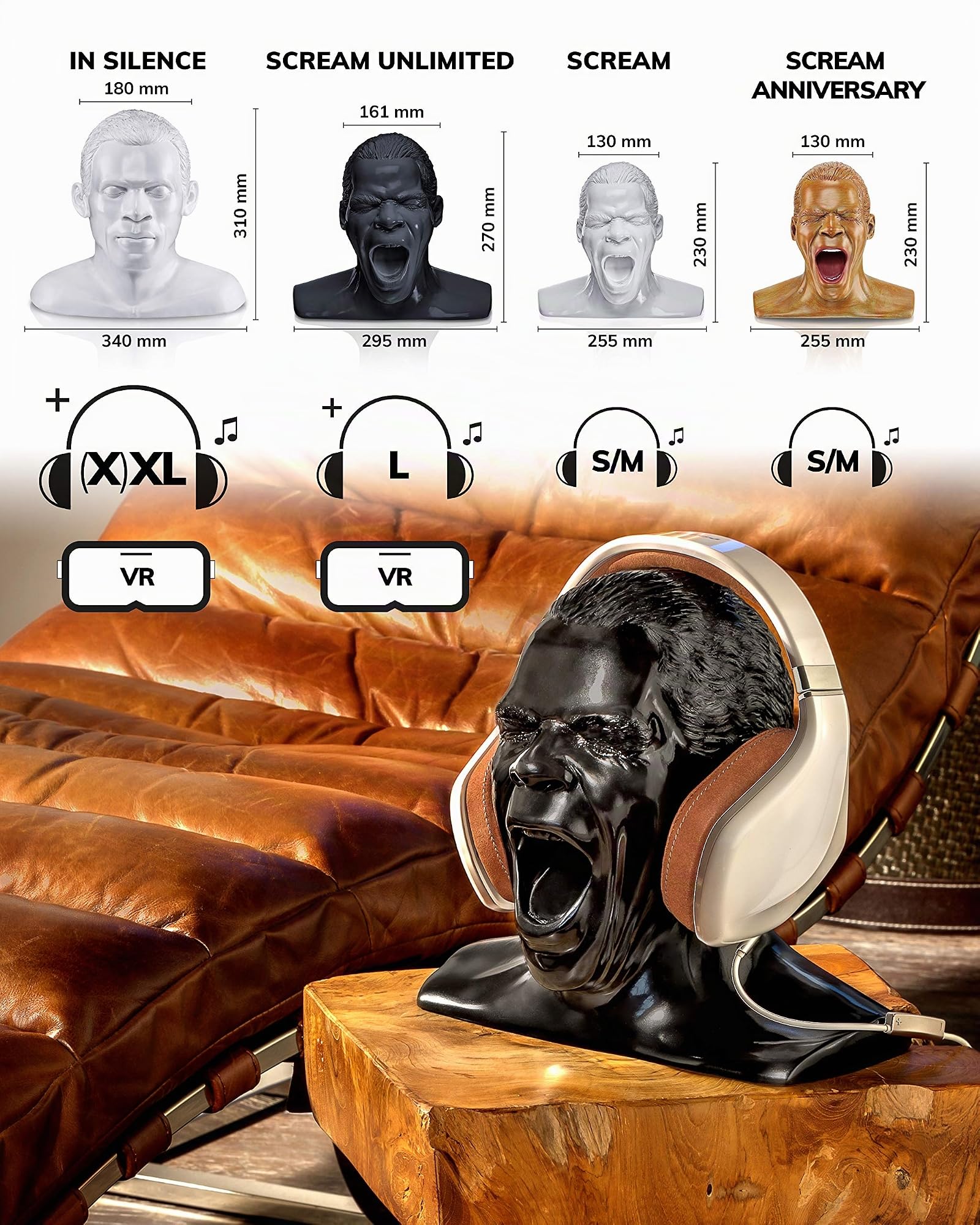 Oehlbach Scream Unlimited - Kopfhörerständer in Form des legendären Oehlbach-Kopfes - Optimale Aufbewahrung von größeren Over-/On-Ear Kopfhörer Handmade - weiß