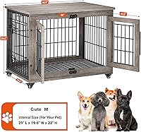 Vista 4 de Lulive Mueble de jaula para perros medianos, 32 pulgadas, para interiores con cojín y ruedas, jaula de madera para perros con puertas dobles, mesa