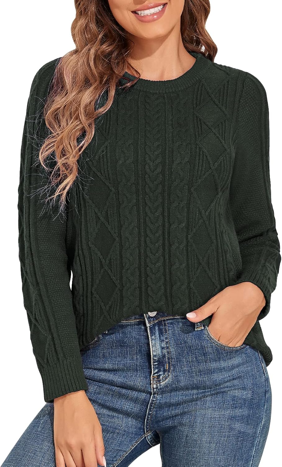 PrettyGuide Womens Cable Knit Fisherman Sweater Long Sleeve Soft Fall Casual Crewneck Pullover Tops - Image 5